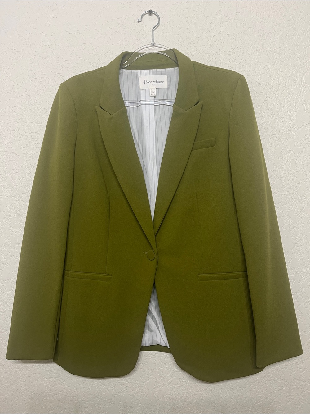 Haver & Blair Women’s Small Olive Green Single-Button Lapel Work Wear Blazer
